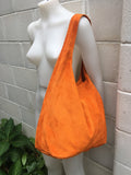 Slouch bag. Large tote leather bag in ORANGE with ZIPPER. Soft natural suede leather shopper bag. Boho orange carry all bag. Large hobo bag