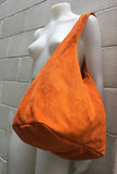 Slouch bag. Large tote leather bag in ORANGE with ZIPPER. Soft natural suede leather shopper bag. Boho orange carry all bag. Large hobo bag