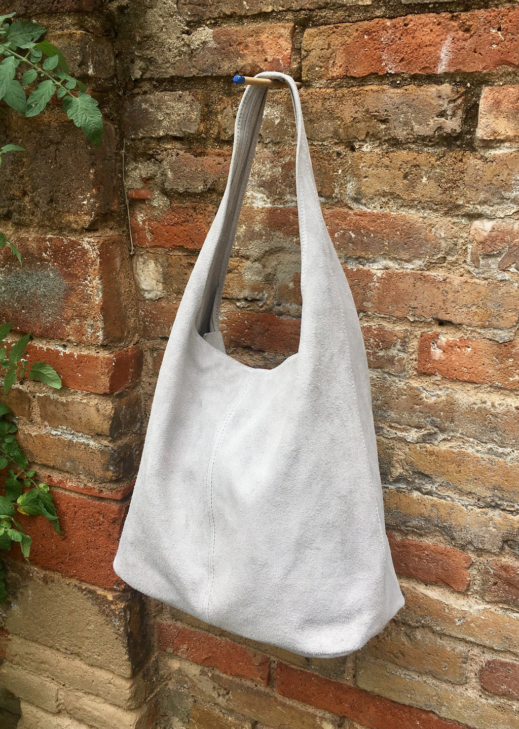 Large SLOUCH leather bag in light GRAY with ZIPPER. Suede tote bag. Soft natural suede bag. Boho bag. Grey suede bag. Laptop or book bag