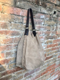 Slouch leather bag in BEIGE. Hobo shoulder bag. Boho bag. Book or tablet bag in suede. BEIGE suede bag with black leather strap. Beige purse