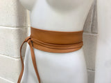 Obi belt in soft leather. Wrap belt in CAMEL BROWN. Waist belt in TOBACCO. Wraparound belt in brown genuine leather. Boho tan wide belt.