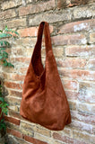 Slouch bag.Large TOTE leather bag in BROWN. Genuine leather bag. Tobacco laptop bags in suede. Large suede leather bag. BROWN suede bag.