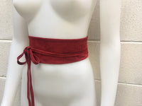 Dark RED suede OBI belt. Wrap belt in natural soft suede. Waist belt in BURGUNDY leather, Wine red sash, boho wraparound belt in dark red.