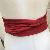 Dark RED suede OBI belt. Wrap belt in natural soft suede. Waist belt in BURGUNDY leather, Wine red sash, boho wraparound belt in dark red.