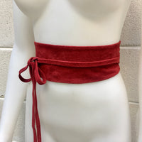 Dark RED suede OBI belt. Wrap belt in natural soft suede. Waist belt in BURGUNDY leather, Wine red sash, boho wraparound belt in dark red.