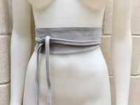 Gray suede OBI belt, SASH in natural soft suede,waist belt,soft leather belt, GREY sash, obi, boho belt, bohemian sash, boho beige belt