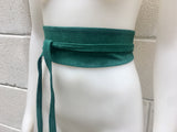 Dark teal green suede OBI belt, SASH in natural soft suede, green wrap waist belt. Wraparound soft obi belt. Very dark turquoise green.