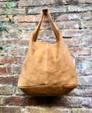 Slouch bag.Large TOTE leather bag in CAMEL brown with zipper.Genuine leather bag.Light tobacco color laptop bags. Large shopper leather bag.