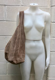 Slouch bag.Large TOTE leather bag in taupe. Soft natural suede leather bag. With ZIPPER. Boho bag. Light brown suede bag. Brown shopper