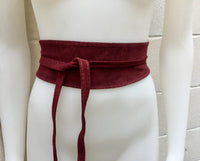 Dark RED suede OBI belt. Wrap belt in natural soft suede.BURGUNDY genuine leather waist cinch belt. Wine red sash, boho wraparound belt