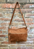 BOHO suede leather bag in camel BROWN. Soft genuine leather bag with tassel. Brown cross over bag,boho bag, crossbody bags in brown.