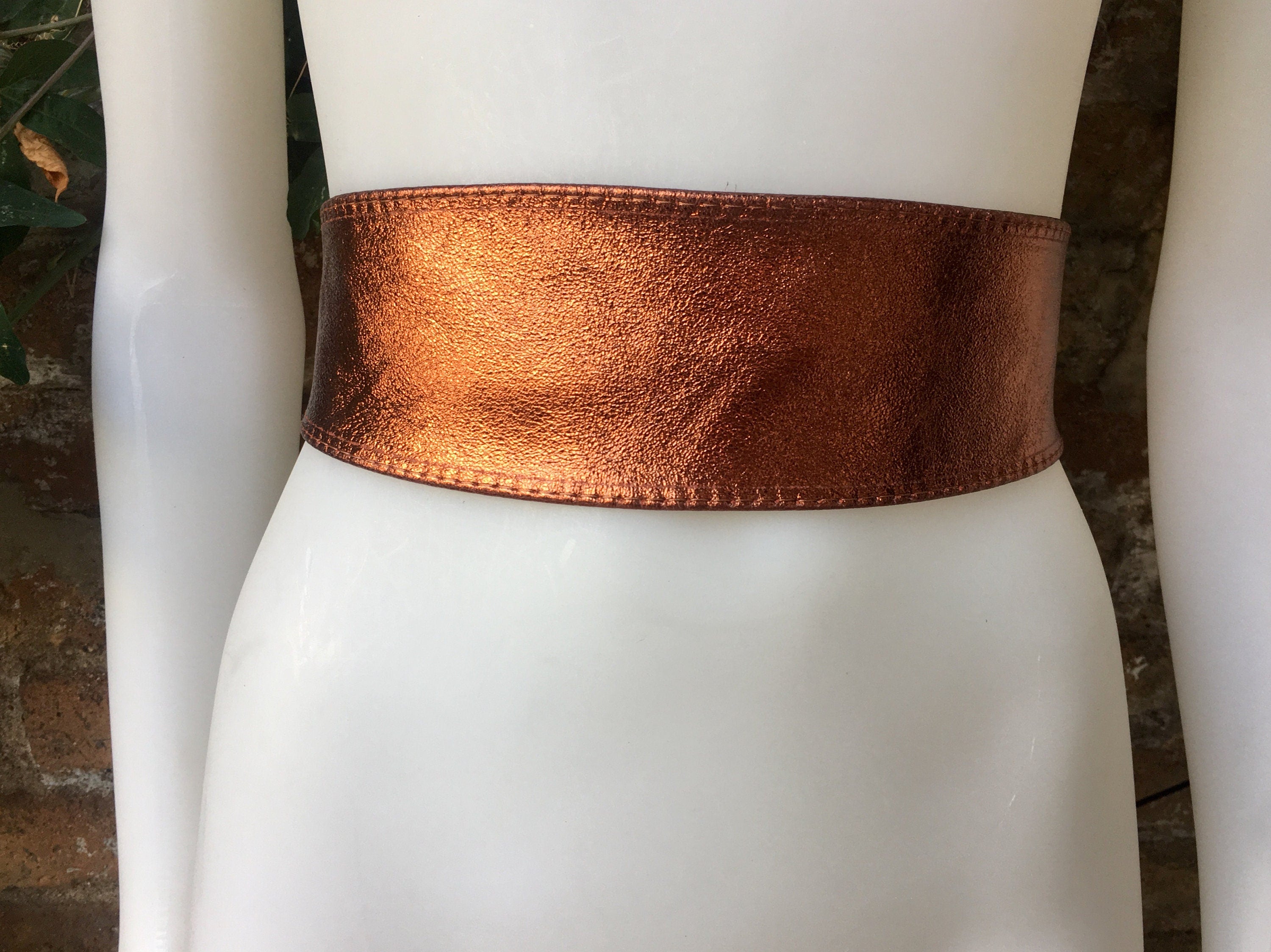 COPPER OBI belt in natural soft leather. Waist belt, wide leather belt, metallic copper leather wrap belt, boho wraparound belt, copper sash
