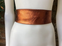 COPPER OBI belt in natural soft leather. Waist belt, wide leather belt, metallic copper leather wrap belt, boho wraparound belt, copper sash