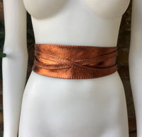 COPPER OBI belt in natural soft leather. Waist belt, wide leather belt, metallic copper leather wrap belt, boho wraparound belt, copper sash