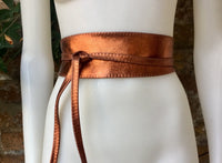 COPPER OBI belt in natural soft leather. Waist belt, wide leather belt, metallic copper leather wrap belt, boho wraparound belt, copper sash