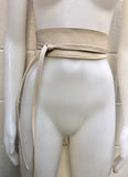 Cream obi belt in soft leather. Wrap belt in light beige. Wide waist belt in genuine leather. Genunine leather wraparound boho dress belt