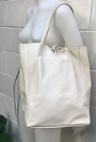 TOTE leather bag in creamy white. Soft GENUINE leather bag. Large light beige leather SHOPPER. Laptop, tablet bag, carry all bag for books