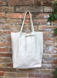 BROKEN WHITE tote bag with belt. Cream soft GENUINE leather bag + belt set. Large light beige leather bag. Computer, tablet or Laptop bag