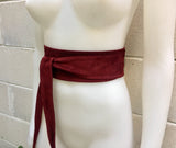 Burgundy obi belt. Suede wrap belt.Wraparound waistbelt. Wide belt.Boho dress belt in dark red suede. Wine red genuine leather soft belt