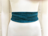 Blue suede OBI belt, wrap belt in TEAL leather. Dark turquoise waist belt , wraparound obi belt. Sof genuine leather waist belt in teal blue