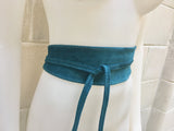 Blue suede OBI belt, wrap belt in TEAL leather. Dark turquoise waist belt , wraparound obi belt. Sof genuine leather waist belt in teal blue