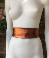 COPPER OBI belt in natural soft leather. Waist belt, wide leather belt, metallic copper leather wrap belt, boho wraparound belt, copper sash