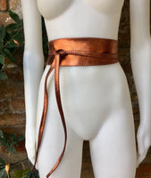 COPPER OBI belt in natural soft leather. Waist belt, wide leather belt, metallic copper leather wrap belt, boho wraparound belt, copper sash