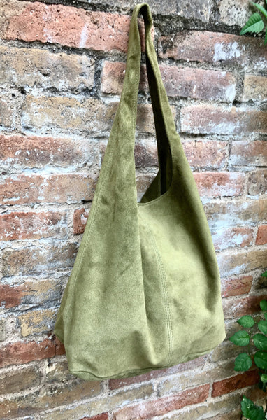 RESERVED . Special listing for MERLE. Large tote leather bag in moss green. Slouch leather bag. Boho bag. Laptop bags in suede. GREEN suede