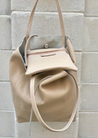 TOTE leather bag in beige. Soft GENUINE leather bag. Large beige leather SHOPPER. Laptop, tablet bag, leather carry all bag for books.