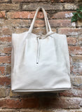 TOTE leather bag in creamy white. Soft GENUINE leather bag. Large light beige leather SHOPPER. Laptop, tablet bag, carry all bag for books