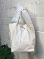 TOTE leather bag in creamy white. Soft GENUINE leather bag. Large light beige leather SHOPPER. Laptop, tablet bag, carry all bag for books