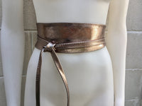 BRONZE OBI belt in natural soft leather. Waist belt,wide leather belt, metallic, wrap belt, boho sash, boho wraparound dark GOLD belt