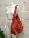 Slouch bag.Large TOTE leather bag in burnt ORANGE. Soft natural suede leather bag. Boho bag. DARK orange suede bag.