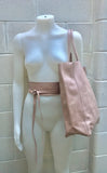 Tote leather bag in PINK with belt. Soft natural GENUINE leather bag + belt set. Large brown leather shopper. Computer, tablet or Laptop bag