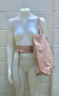 Tote leather bag in PINK with belt. Soft natural GENUINE leather bag + belt set. Large brown leather shopper. Computer, tablet or Laptop bag