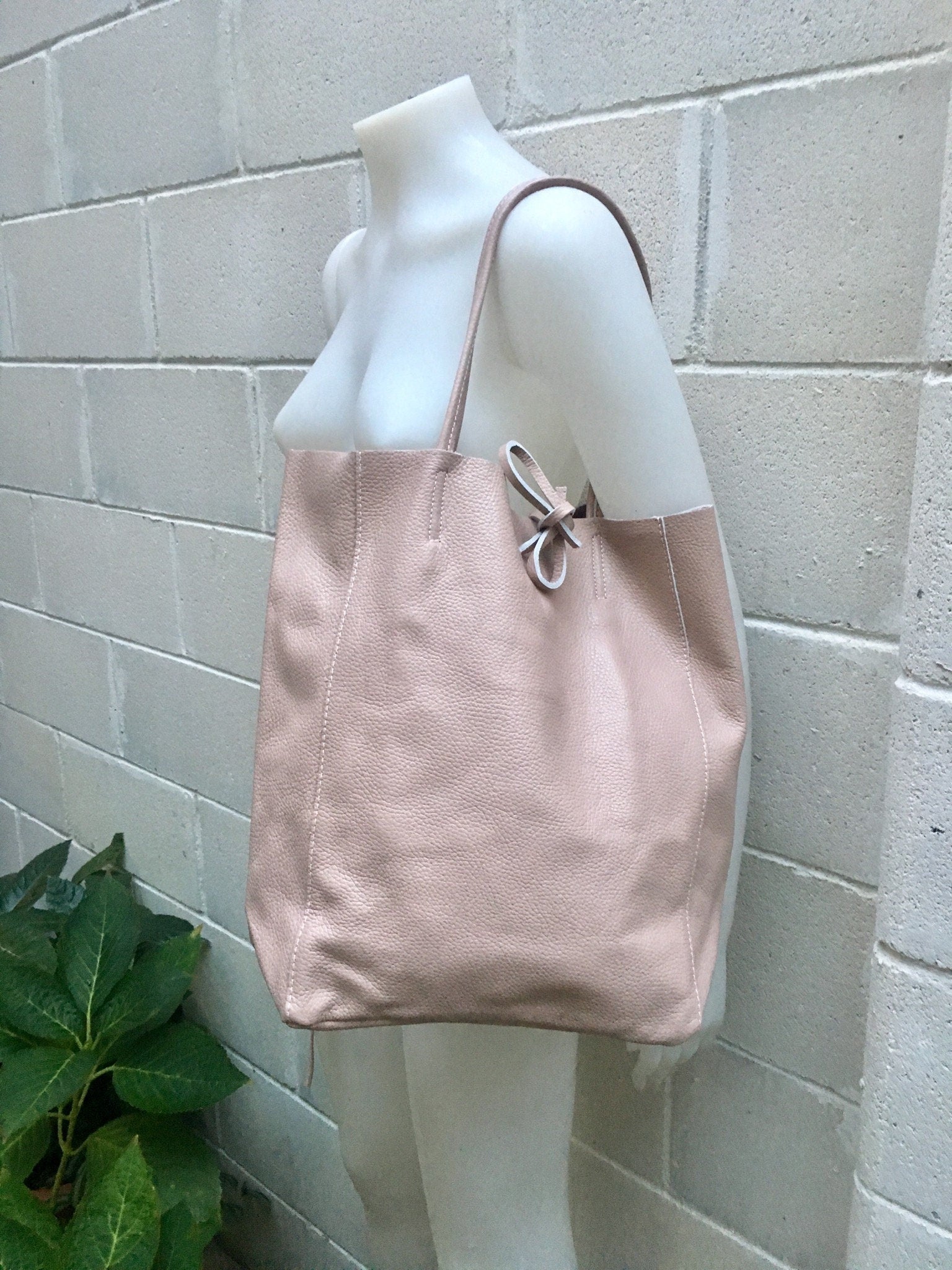 Tote leather bag in PINK with belt. Soft natural GENUINE leather bag + belt set. Large brown leather shopper. Computer, tablet or Laptop bag