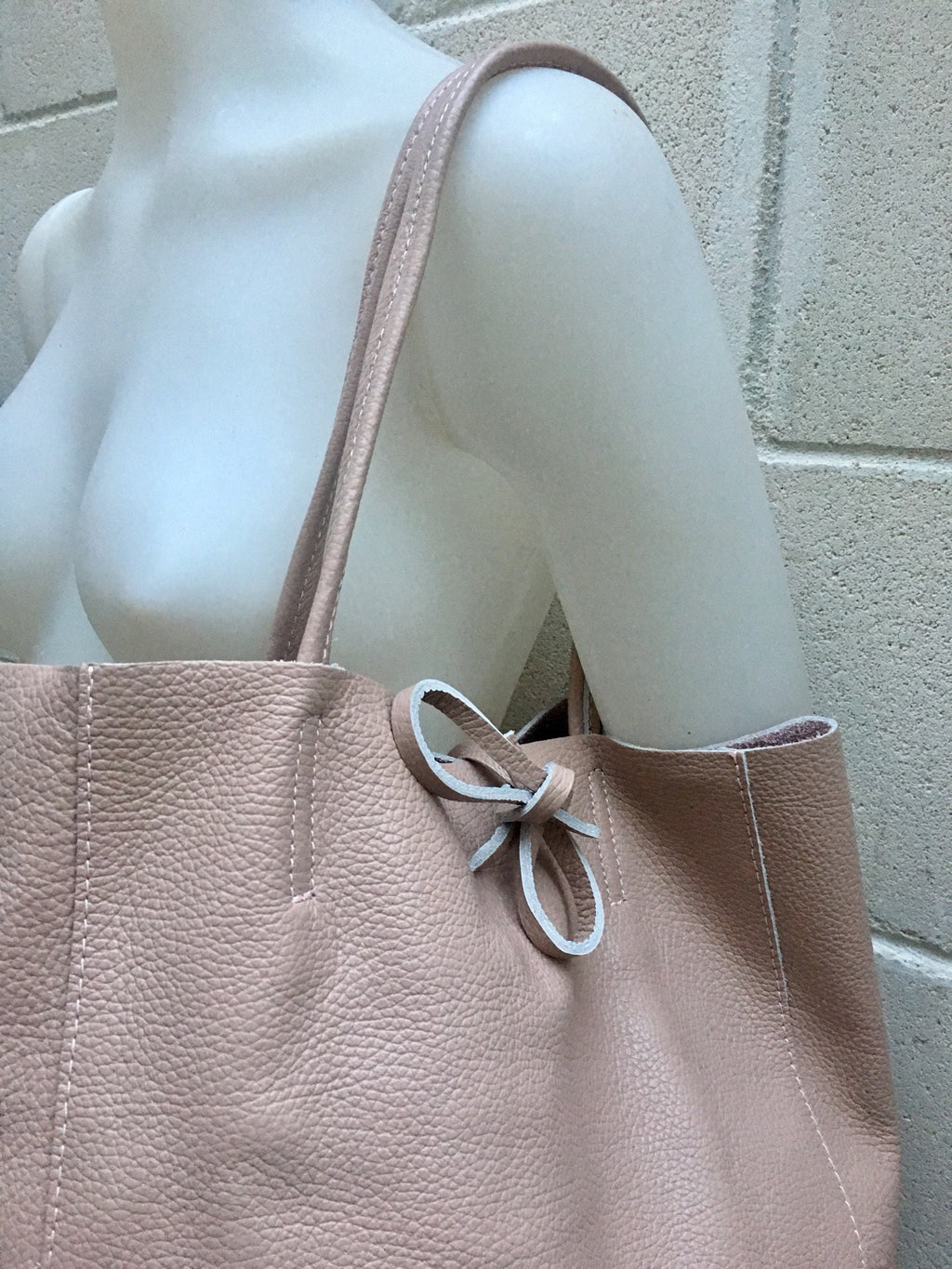 Tote leather bag in PINK with belt. Soft natural GENUINE leather bag + belt set. Large brown leather shopper. Computer, tablet or Laptop bag