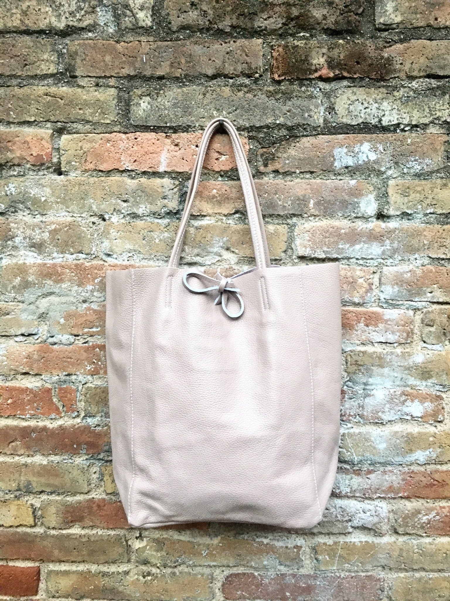 Tote leather bag in PINK with belt. Soft natural GENUINE leather bag + belt set. Large brown leather shopper. Computer, tablet or Laptop bag