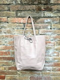 Tote leather bag in PINK with belt. Soft natural GENUINE leather bag + belt set. Large brown leather shopper. Computer, tablet or Laptop bag