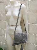 Cross body bag. BOHO suede leather bag in dark GRAY. Soft genuine suede leather. Crossover, messenger bag in suede. Dark GREY leather bag