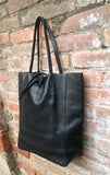 Tote leather bag in BLACK. Leather shopper made with soft natural GENUINE leather. Large BLACK shoulder bag for your laptop, books