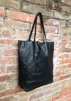 Tote leather bag in BLACK. Leather shopper made with soft natural GENUINE leather. Large BLACK shoulder bag for your laptop, books