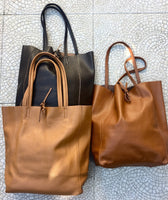 Tote leather bag in dark CAMEL brown. Leather shopper in saddle brown.Natural GENUINE leather. Large TAN brown bag for your laptop, books