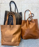 Tote leather bag in dark CAMEL brown. Leather shopper in saddle brown.Natural GENUINE leather. Large TAN brown bag for your laptop, books