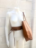 Tote bag in camel BROWN with belt.Soft natural GENUINE leather bag + belt set. Large brown leather bag. Computer, tablet or Laptop bag.