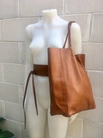 Tote bag in camel BROWN with belt.Soft natural GENUINE leather bag + belt set. Large brown leather bag. Computer, tablet or Laptop bag.