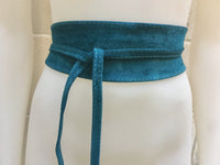 Blue suede OBI belt, wrap belt in TEAL leather. Dark turquoise waist belt , wraparound obi belt. Sof genuine leather waist belt in teal blue