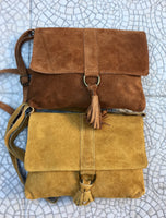 Cross body bag. BOHO suede leather bag in MOSS GREEN. Soft genuine suede leather. Green cros body, small messenger bag with flap and tassel