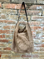 Slouch leather bag in light brown.Taupe color hobo shoulder bag. Boho bag. Book or tablet bags in suede. BROWN suede bag. Leather shopper