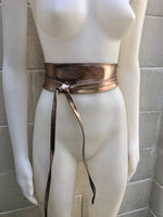 BRONZE OBI belt in natural soft leather. Waist belt,wide leather belt, metallic, wrap belt, boho sash, boho wraparound dark GOLD belt